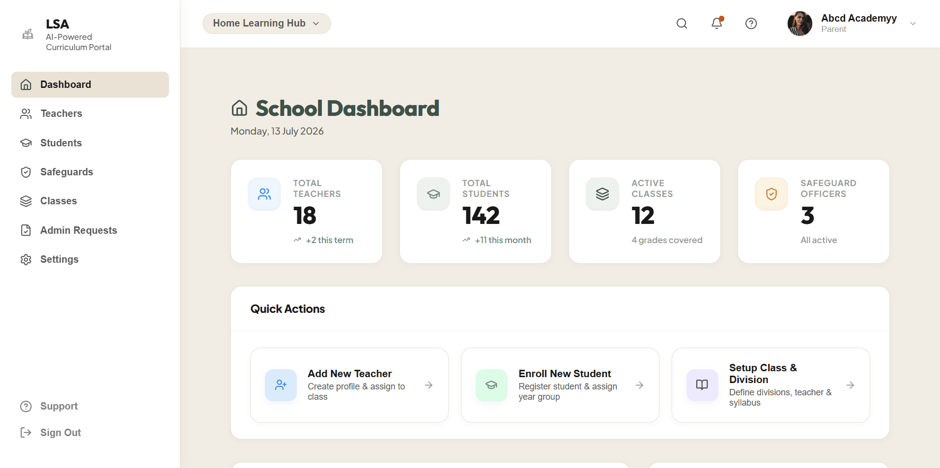 LSA school dashboard
